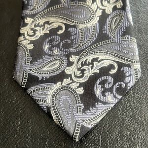 Michael Kors Black, Blue, Silver & Gray Paisley Silk Tie